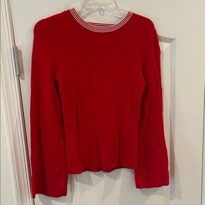 Elegant Red Crew Neck Sweater with Striped Collar